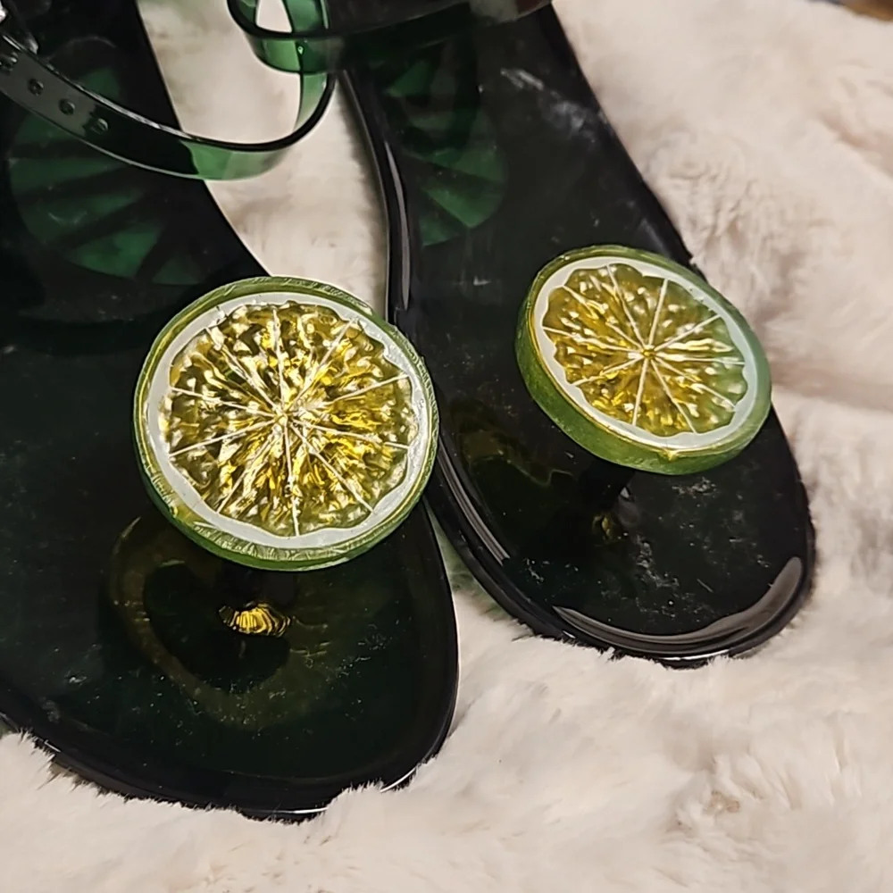 Lime slices slippers flip flops green sz.40 9- 9.5 new no tags beach tropical - Picture 8 of 10